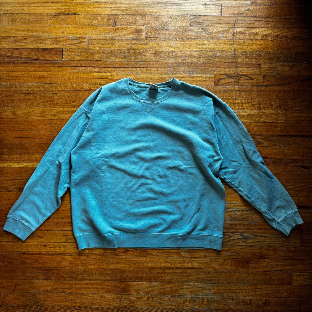 ComfortWash by Hanes Mens XL Teal Blue‎ Garment Dyed Crewneck Sweatshirt GDH450
